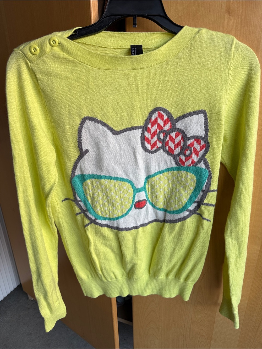 NWOT Neon Yellow Hello Kitty  Graphic Sweater with Sunglasses
